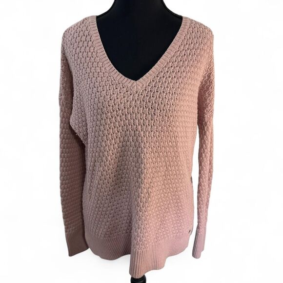American Eagle M Soft pink Outfitters V-neck Waffle Kit Sweater - Picture 3 of 7